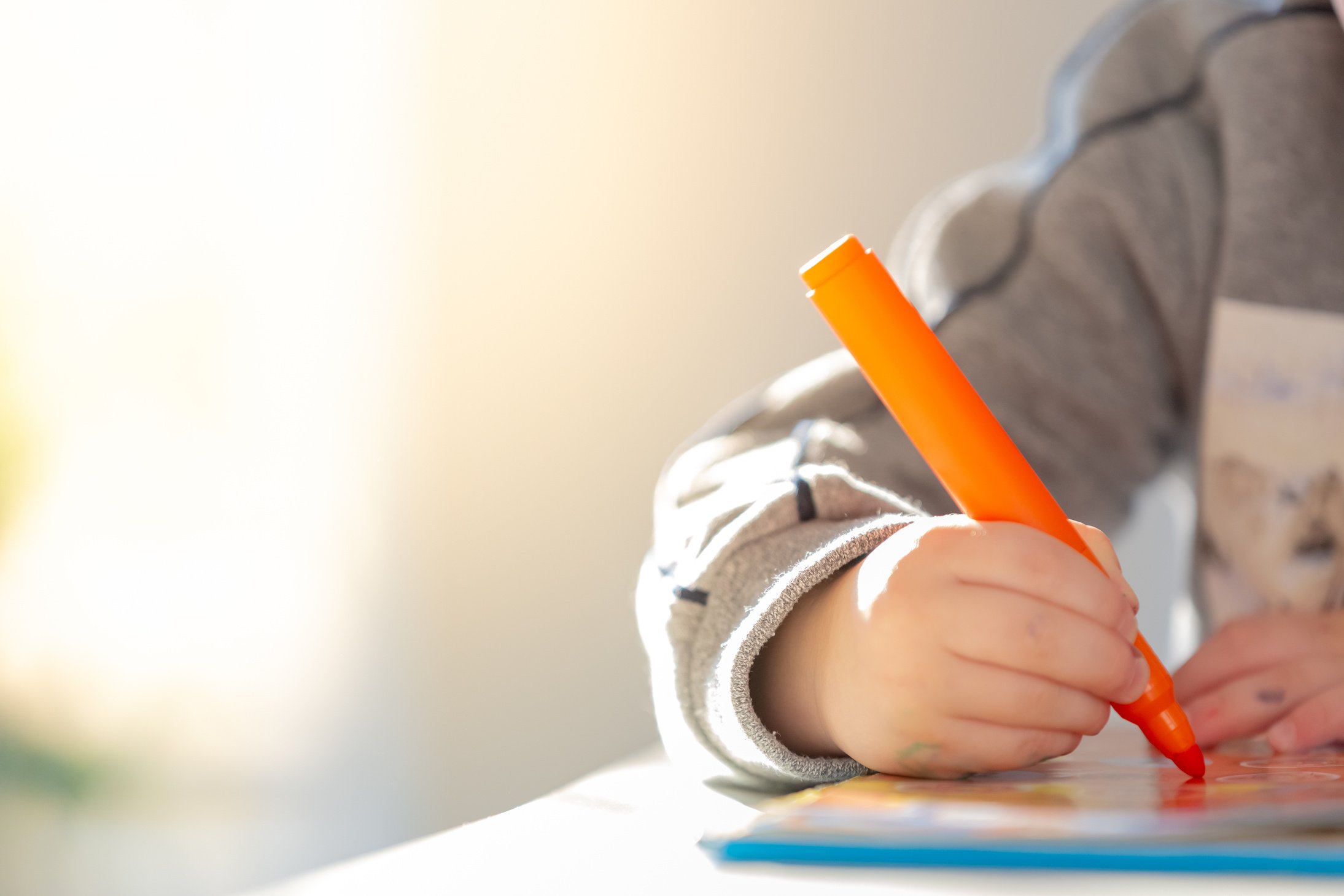 Cute kid learning, drawing and playing